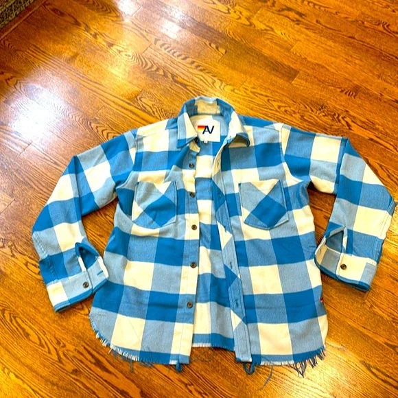 Aviator Nation Blue and White Plaid Button Down Shirt - Picture 2 of 7